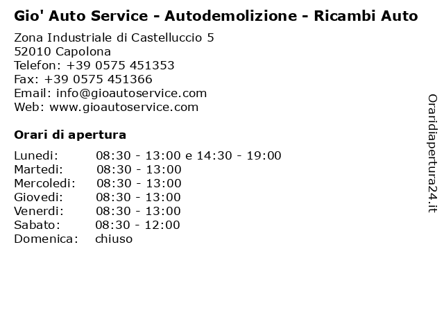 Orari di apertura Gio Auto Service Autodemolizione